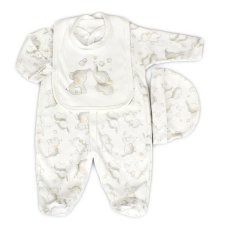 J1759: Baby Unisex Elephant 3 Piece All In One, Bib & Hat Set (0-9 Months)